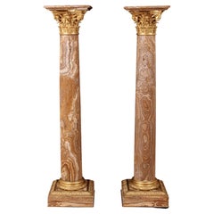 Antique Pair of Louis XVI Style Gilt-Bronze Mounted Pedestals