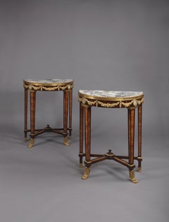 Pair of Louis XVI Style Gilt Bronze-Mounted Petites Console Tables, circa 1890