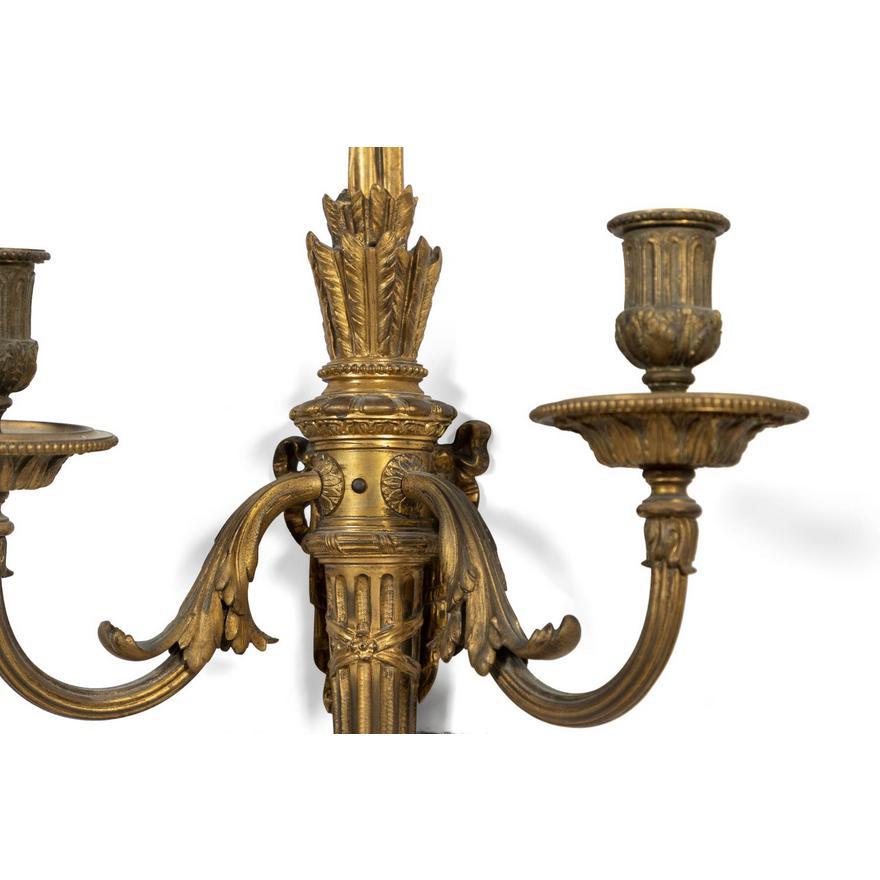 Dorato Coppia di lampade da parete in bronzo dorato in stile Luigi XVI in vendita