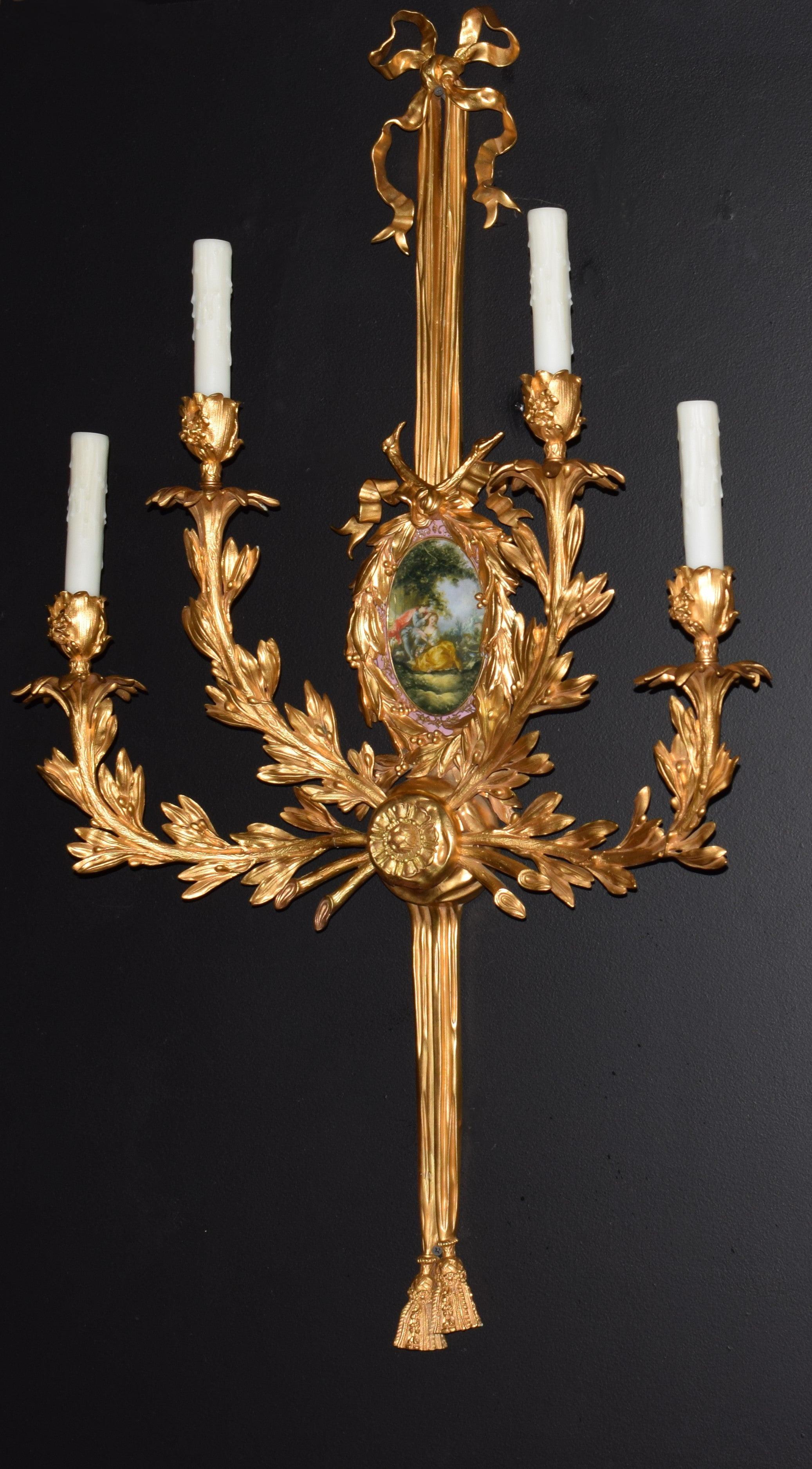 Pair of Louis XVI Style Gilt-Bronze Wall Sconces, Four-Light For Sale 6