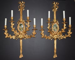 Pair of Louis XVI Style Gilt-Bronze Wall Sconces, Four-Light