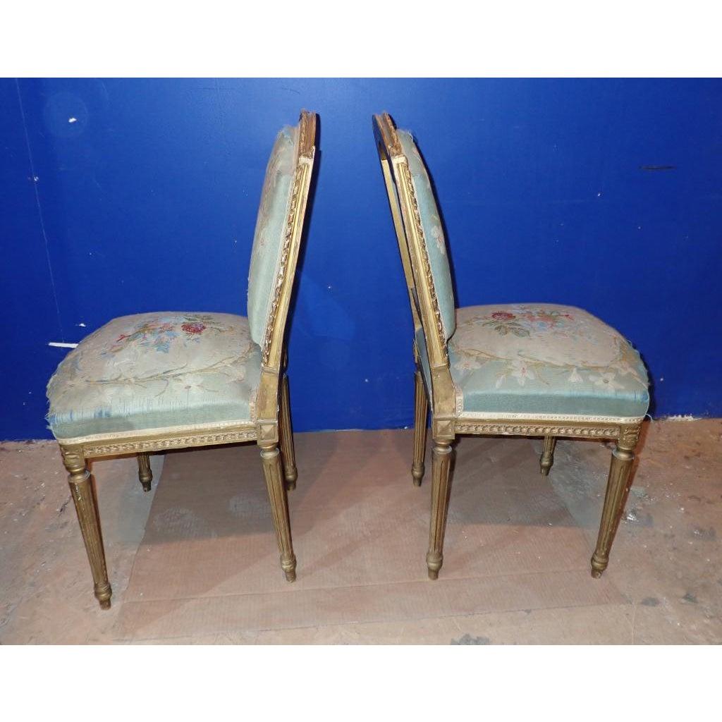 Upholstery A Pair of Louis XVI Style Gilt Petit Point Embroidered Chairs