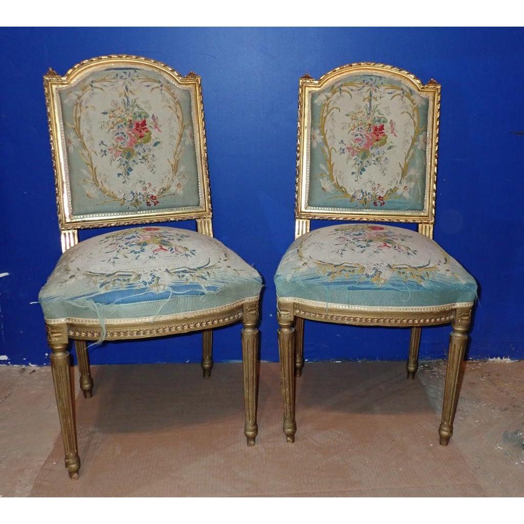 A Pair of Louis XVI Style Gilt Petit Point Embroidered Chairs 4