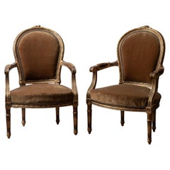 A Pair of Louis XVI-Style Giltwood Fauteuils