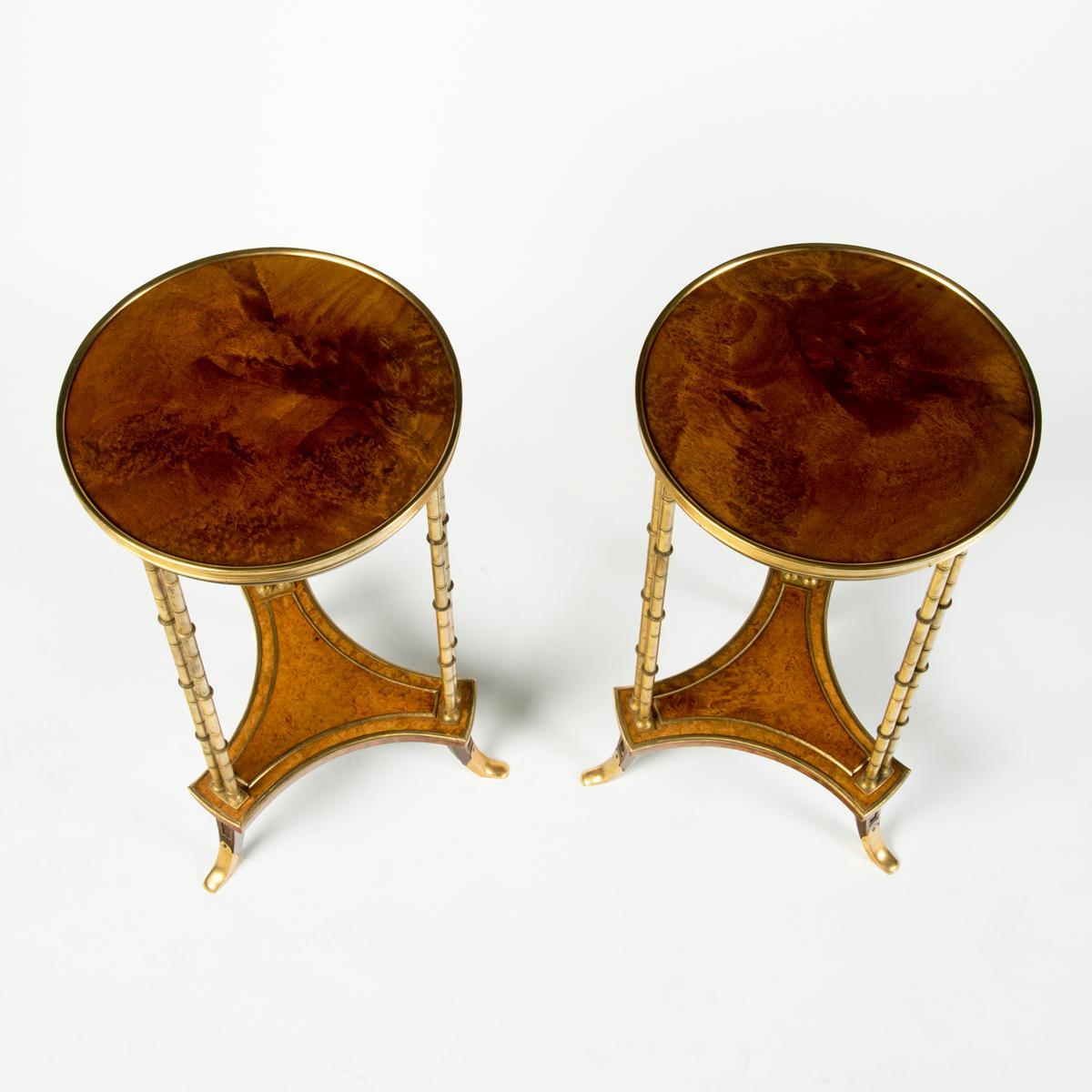 A pair of Louis XVI style mahogany and ormolu gueridons, after Adam Weisweiler In Good Condition For Sale In Lymington, Hampshire