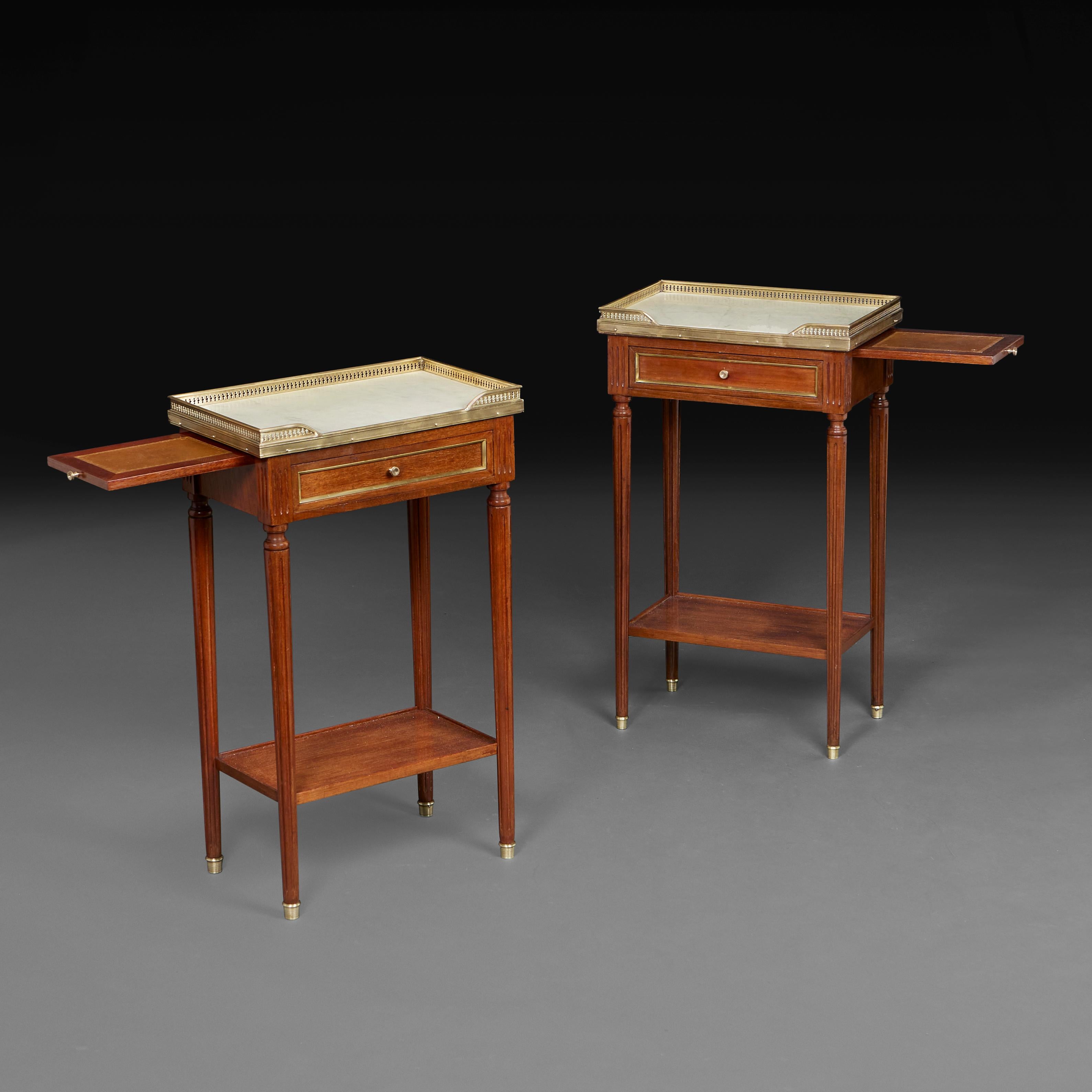 French A Pair of Louis XVI Style Mahogany Bedside Tables  For Sale