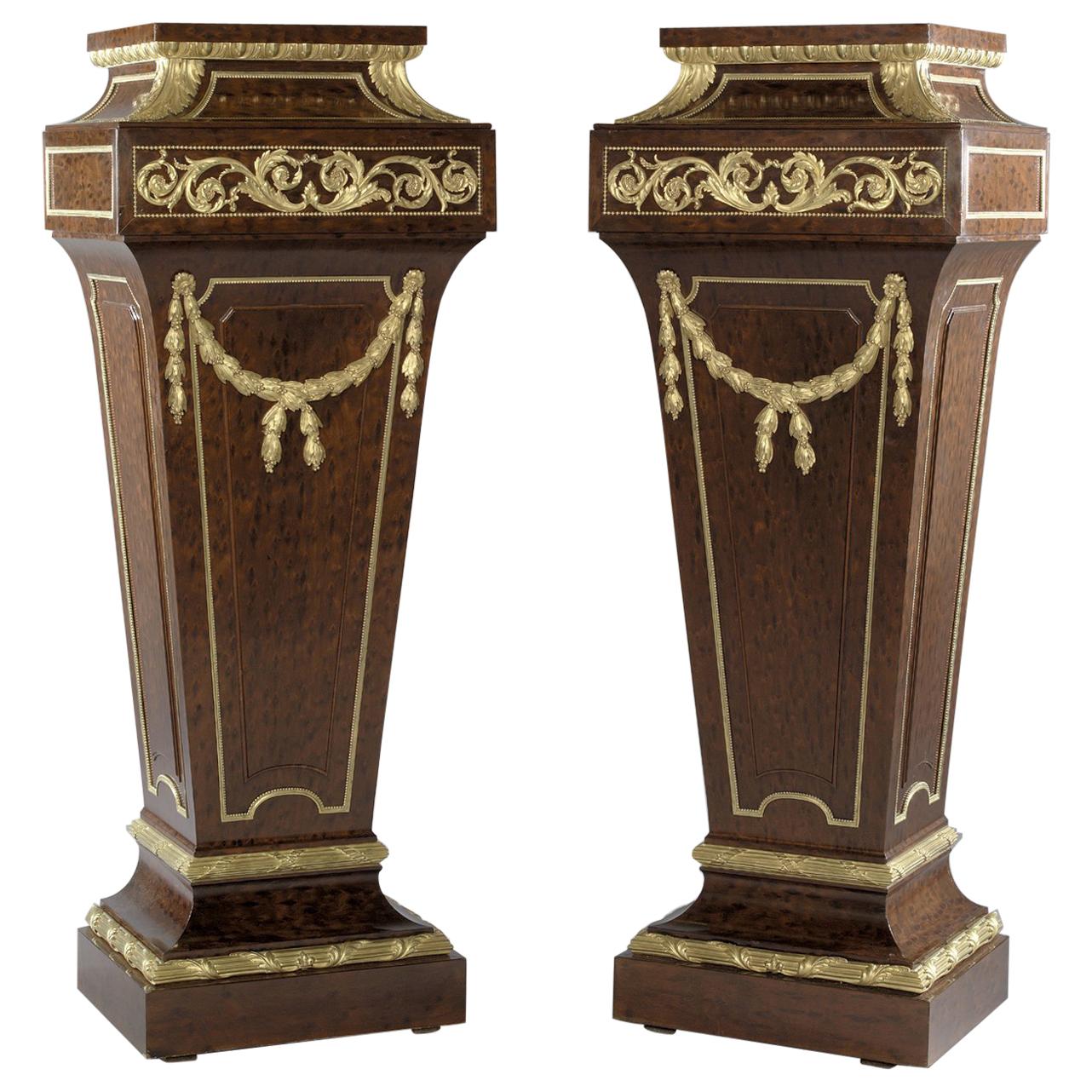 Pair of Louis XVI Style Mahogany Pedestals, Attributed to Sormani, circa 1870 For Sale