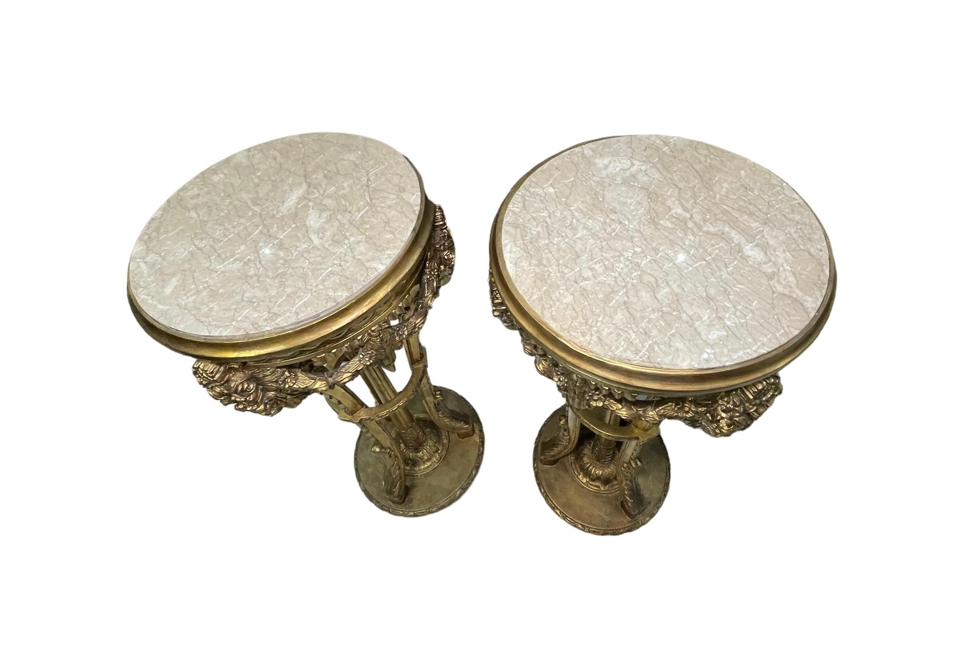 Pair of Louis XVI Style Marble and Giltwood Pedestals For Sale 3