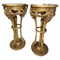 Pair of Louis XVI Style Marble and Giltwood Pedestals