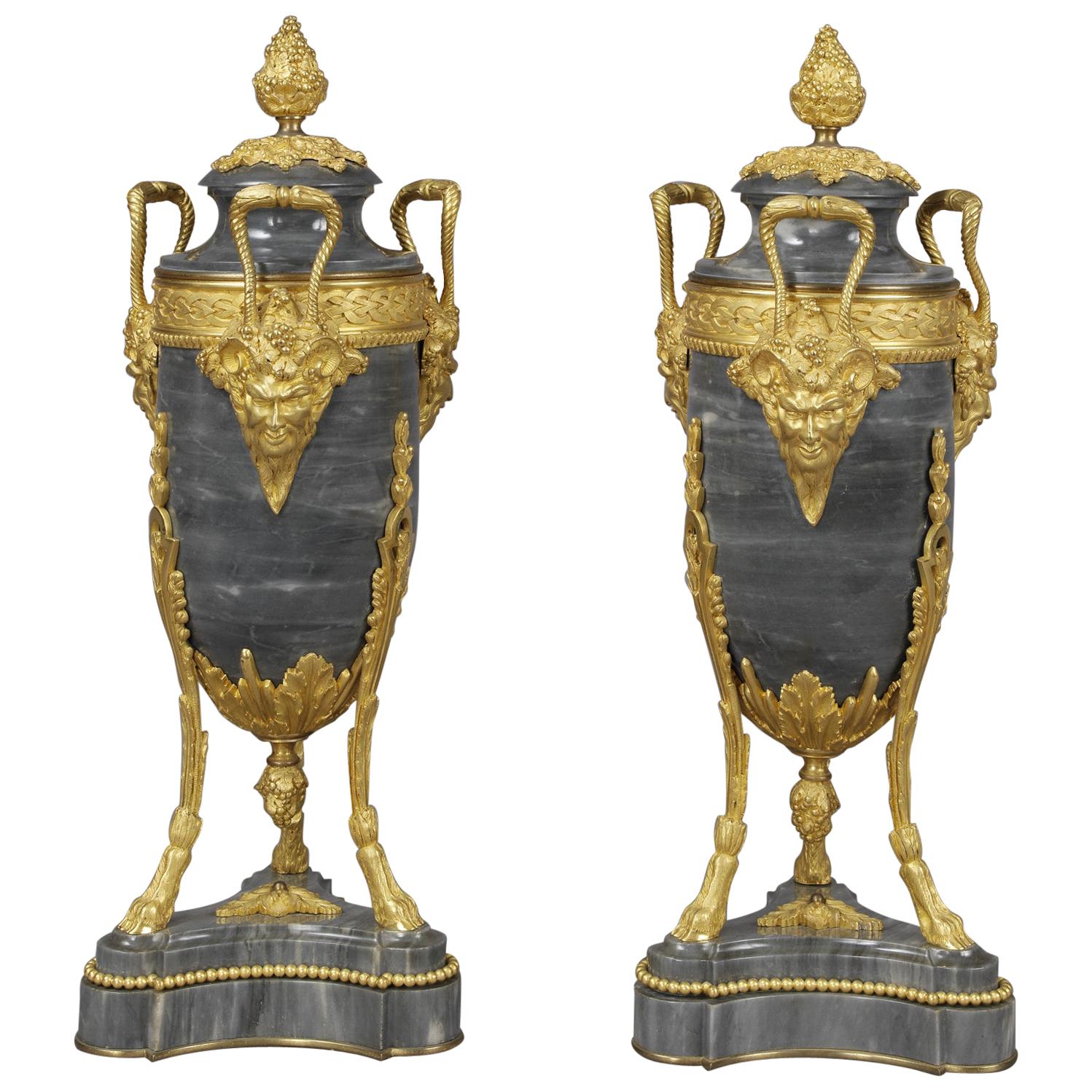 Pair of Louis XVI Style Marble Urns Attributed to Maxime Secrétant, circa 1890 For Sale