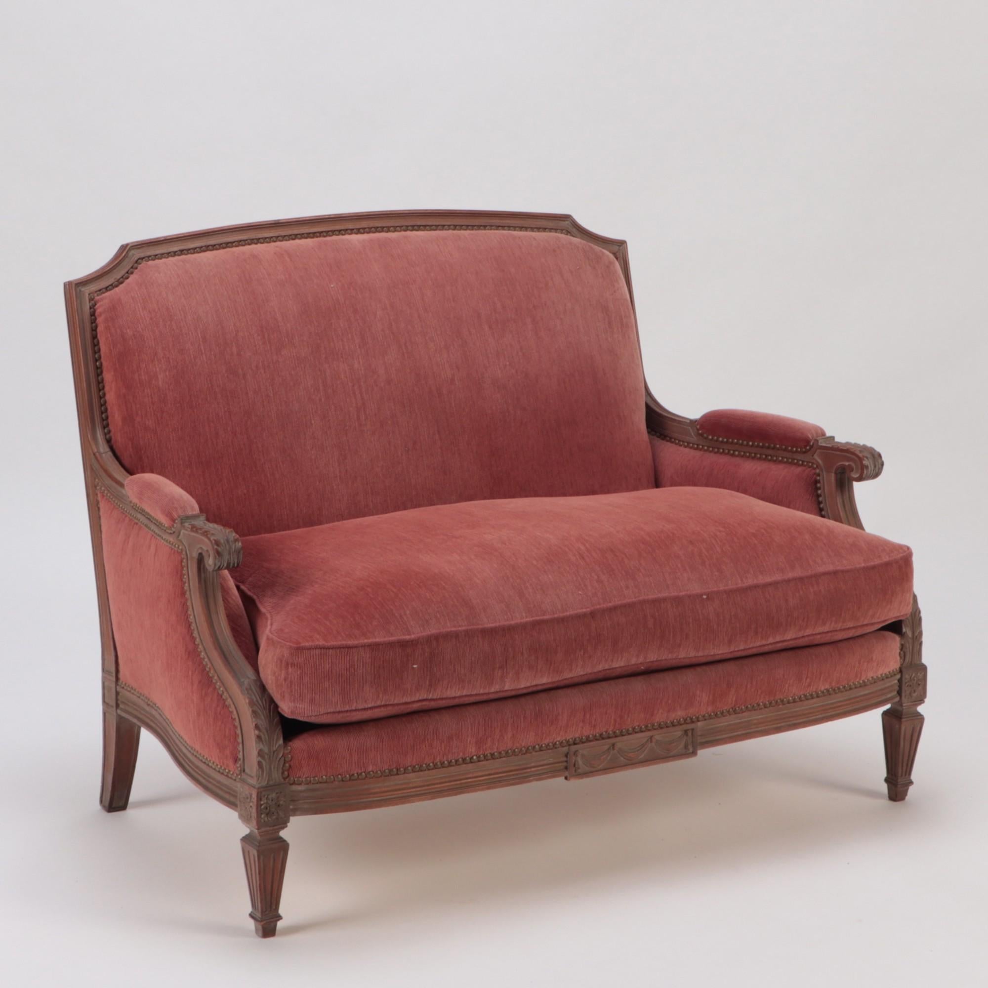 French Pair of Louis XVI Style Upholstered Marquises in Cerused Mahogany, circa 1940