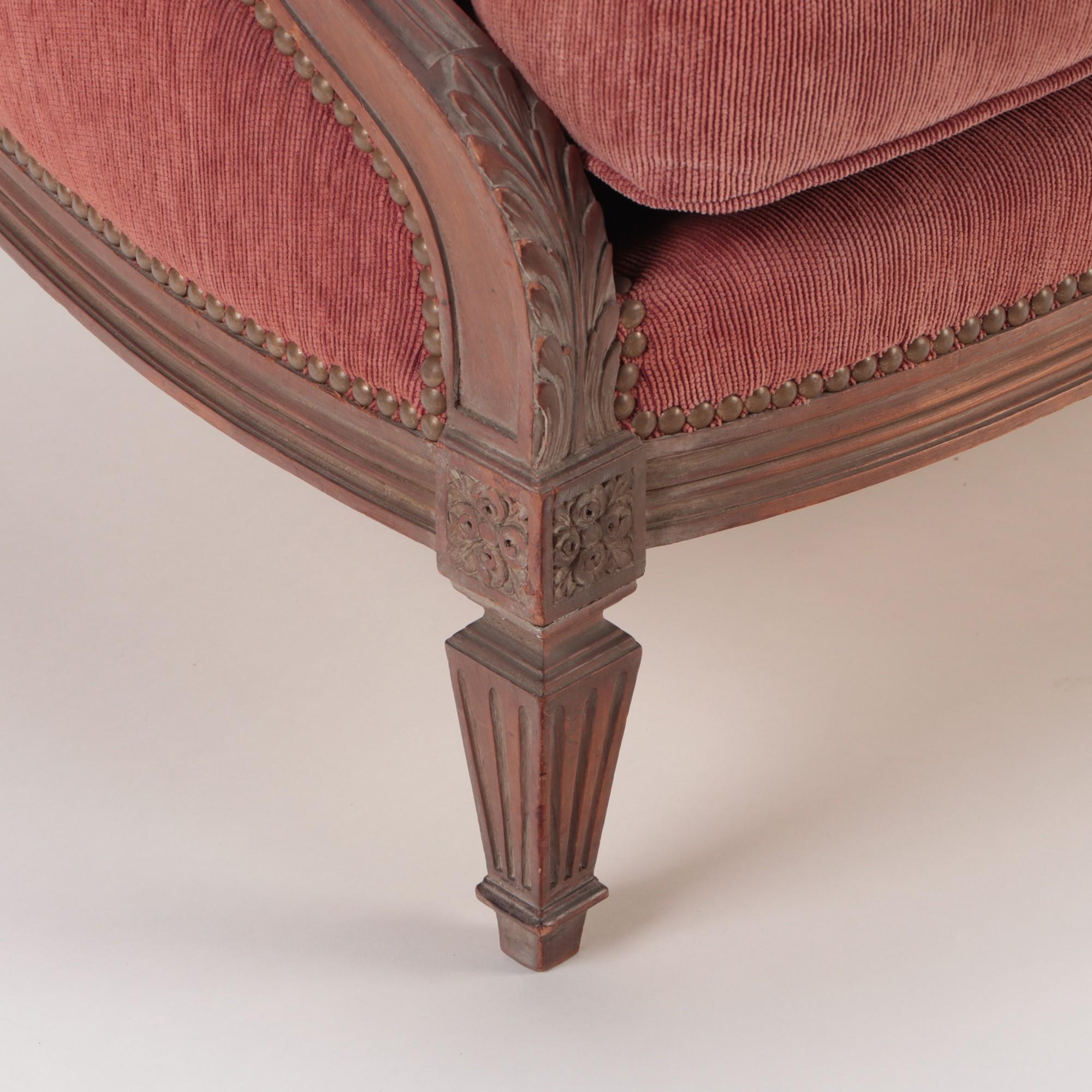 Pair of Louis XVI Style Upholstered Marquises in Cerused Mahogany, circa 1940 2