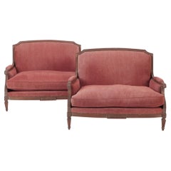 Pair of Louis XVI Style Upholstered Marquises in Cerused Mahogany, circa 1940