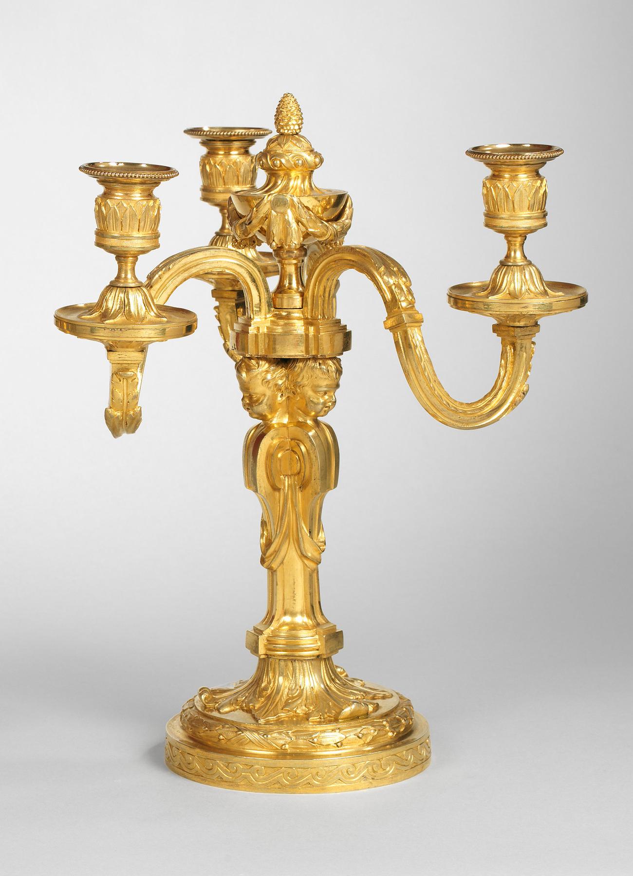 French Pair of Louis XVI Three-Light Gilt Bronze Candelabra For Sale