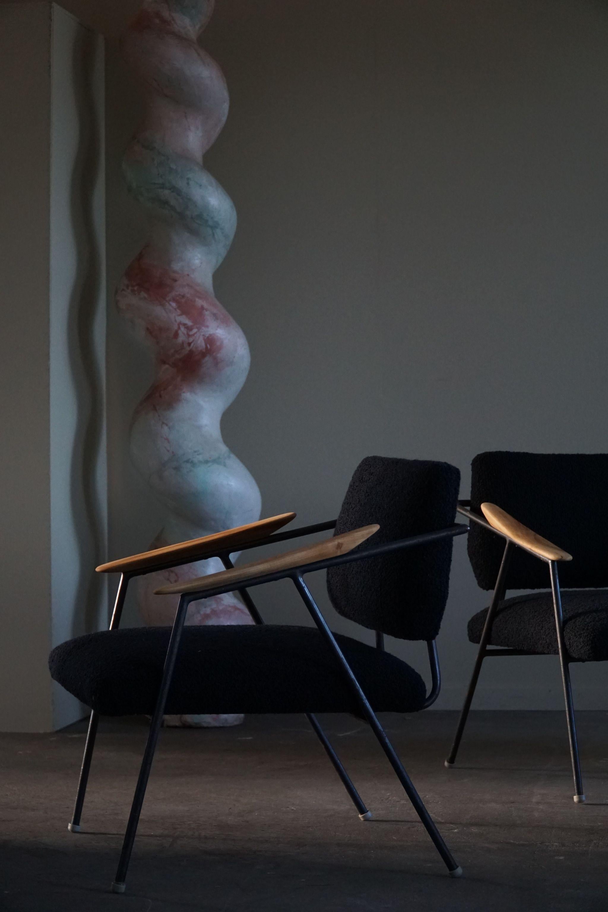 Ein Paar Loungesessel, Bauhaus-Stil, neu gepolstert mit Bouclé, Deutschland, 1960er Jahre im Angebot 4