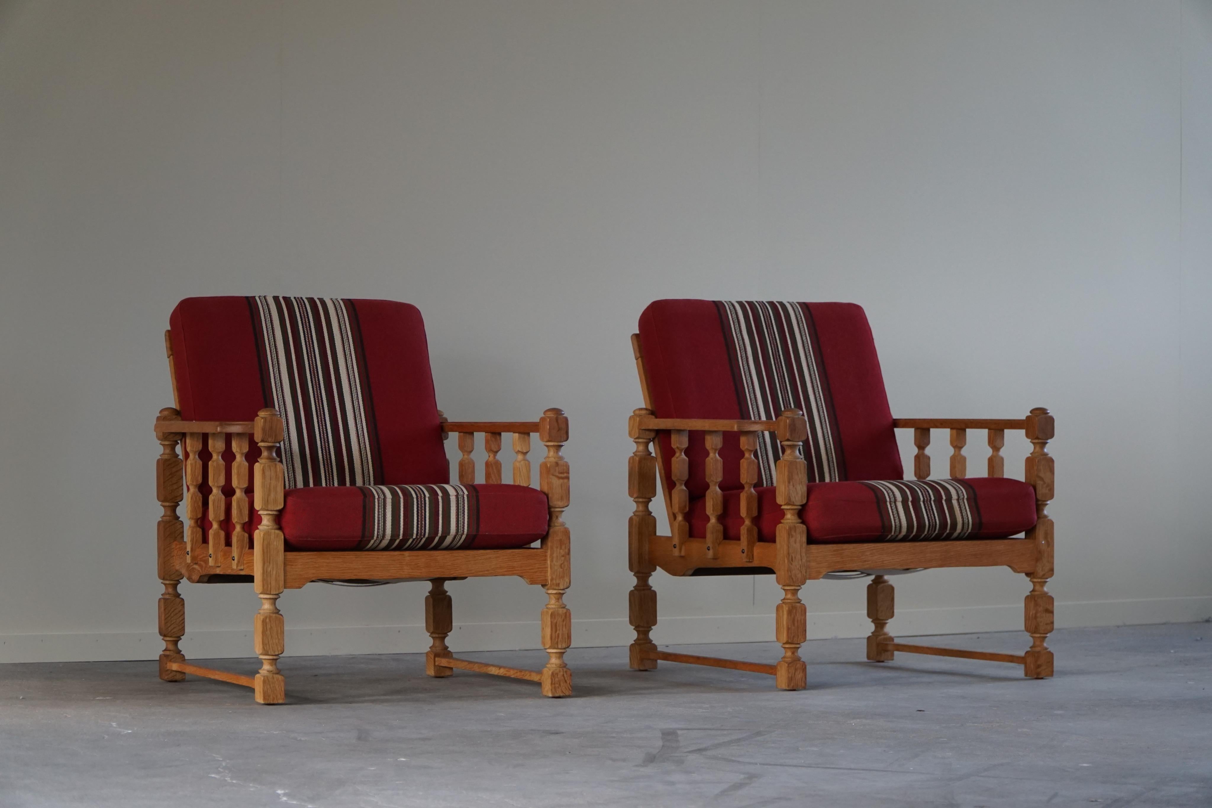 Danish Pair of Lounge Chairs in Oak, Henning Kjærnulf, Mid-Century Modern, 1960s