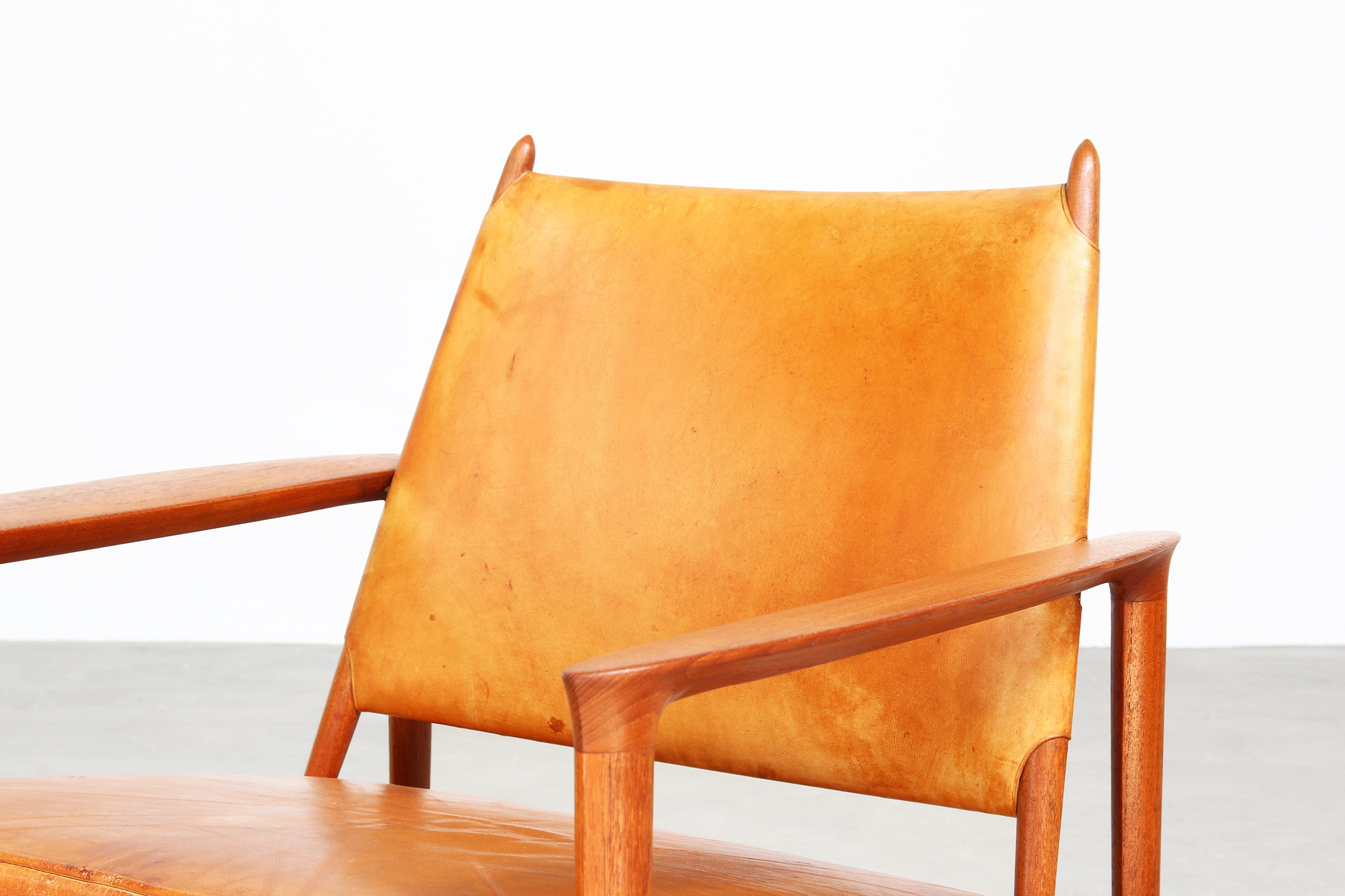 Pair of Danish Lounge Easy Chairs by Torbjørn Afdal for S. Bjørneng Teak Leather For Sale 5