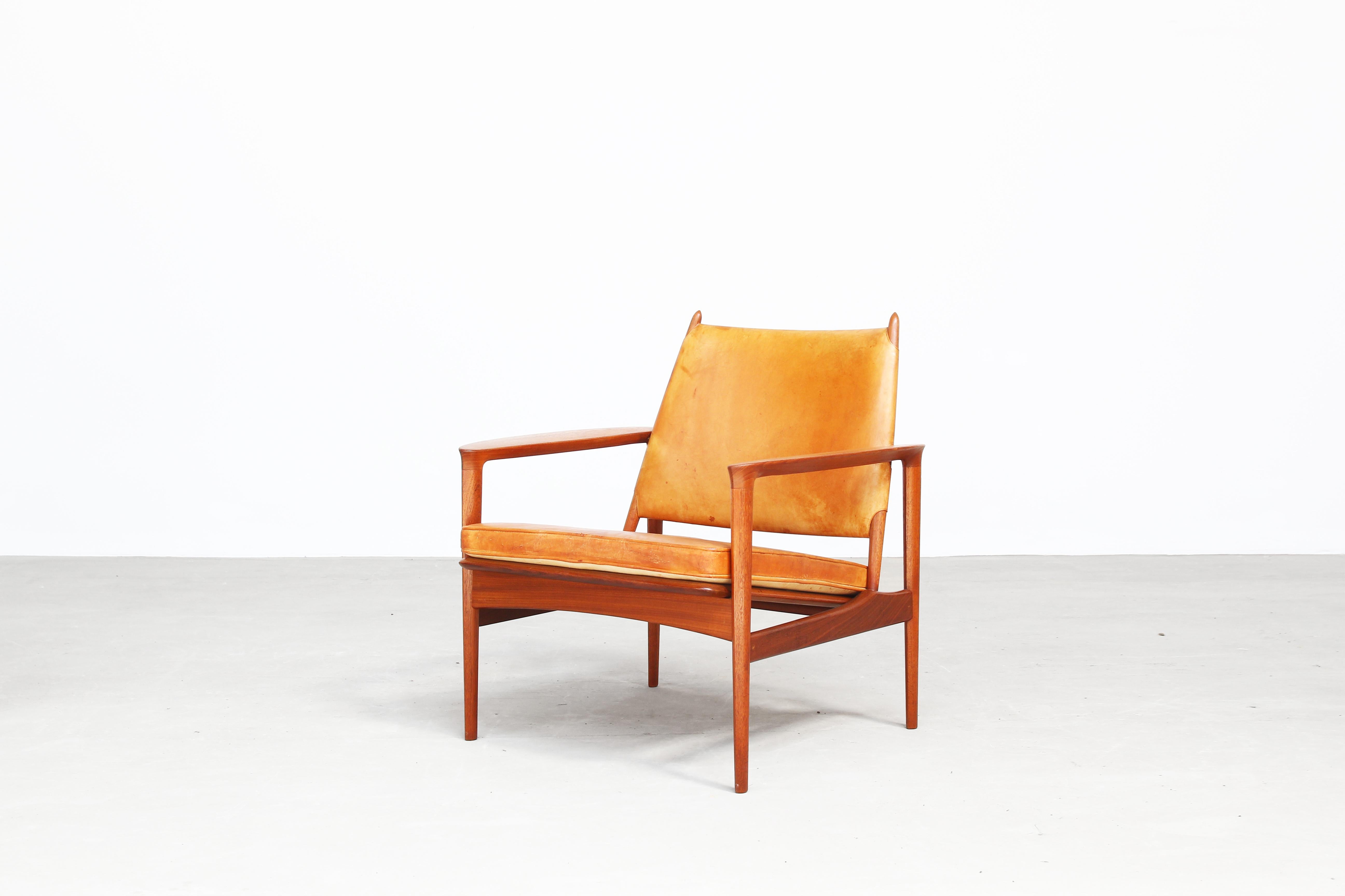 Pair of Danish Lounge Easy Chairs by Torbjørn Afdal for S. Bjørneng Teak Leather For Sale 1