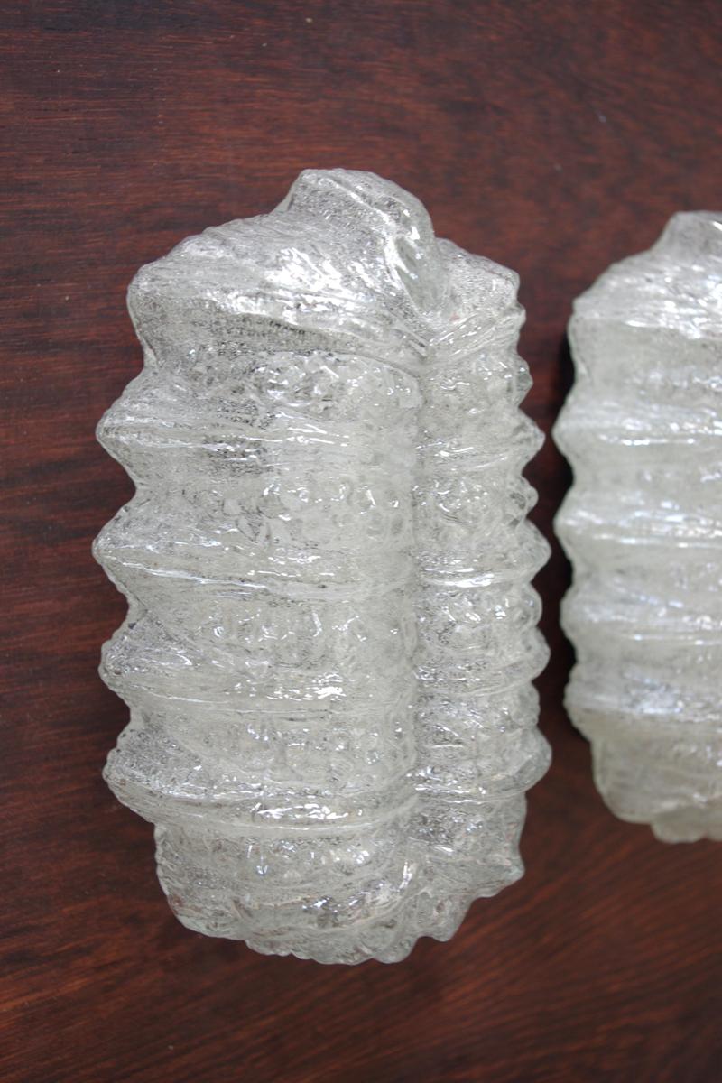 Mid-Century Modern Pair of Lovely Textured Ice Glass Bubble Wall Lights Sconces, 1960s For Sale