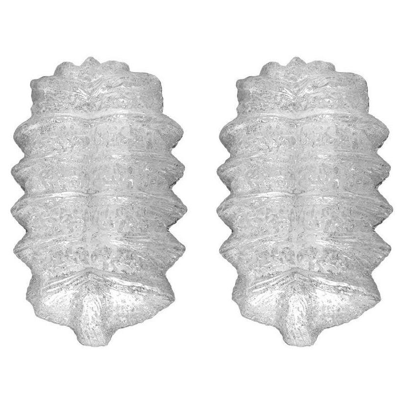 Pair of Lovely Textured Ice Glass Bubble Wall Lights Sconces, 1960s For Sale