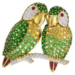 Vintage A Pair of Loving Parrots Brooch