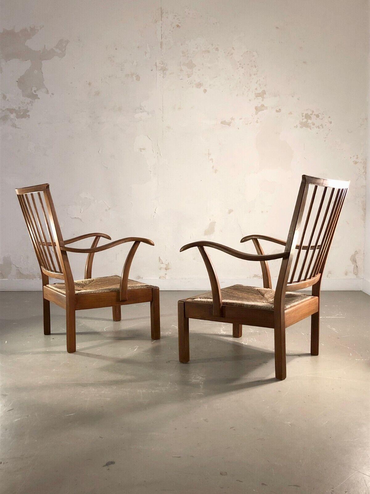 French A Pair of SCANDINAVIAN Style, MID-CENTURY MODERN RUSTIC ARMCHAIRS, France 1950 For Sale