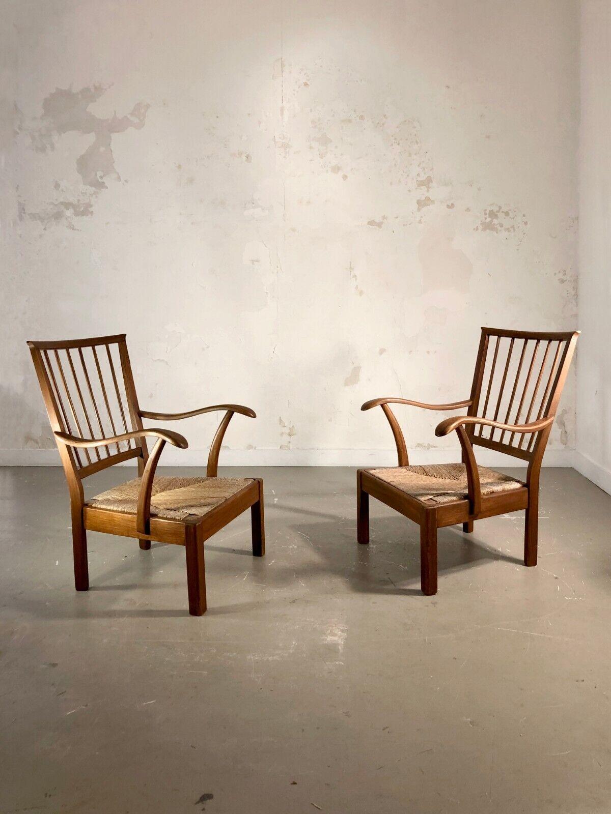 Mid-20th Century A Pair of SCANDINAVIAN Style, MID-CENTURY MODERN RUSTIC ARMCHAIRS, France 1950 For Sale