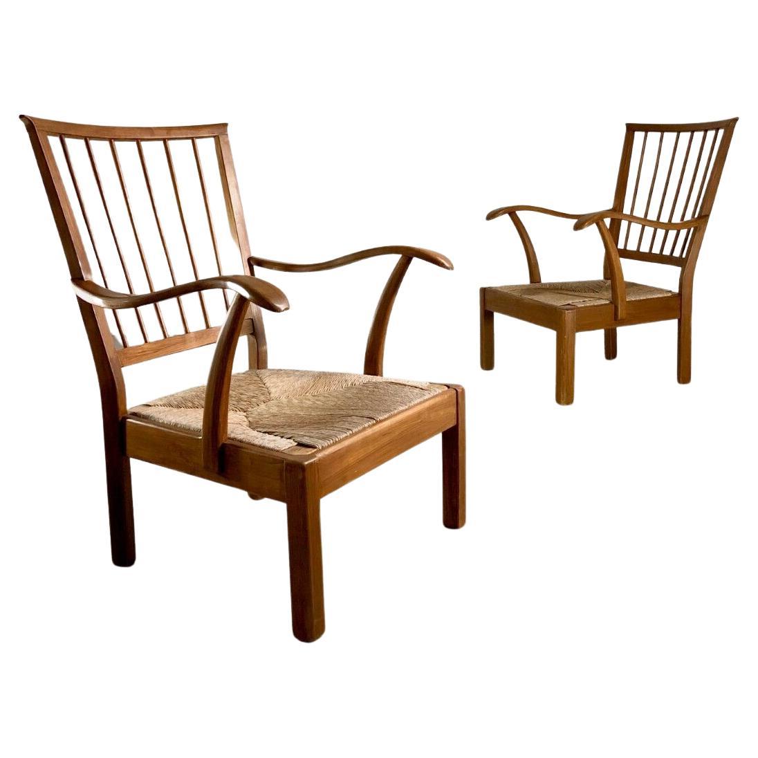 A Pair of SCANDINAVIAN Style, MID-CENTURY MODERN RUSTIC ARMCHAIRS, France 1950 For Sale