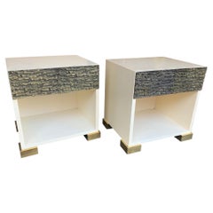 Pair of Luciano Frigerio Bedside Cabinets with Cast Brutalist Drawer Front