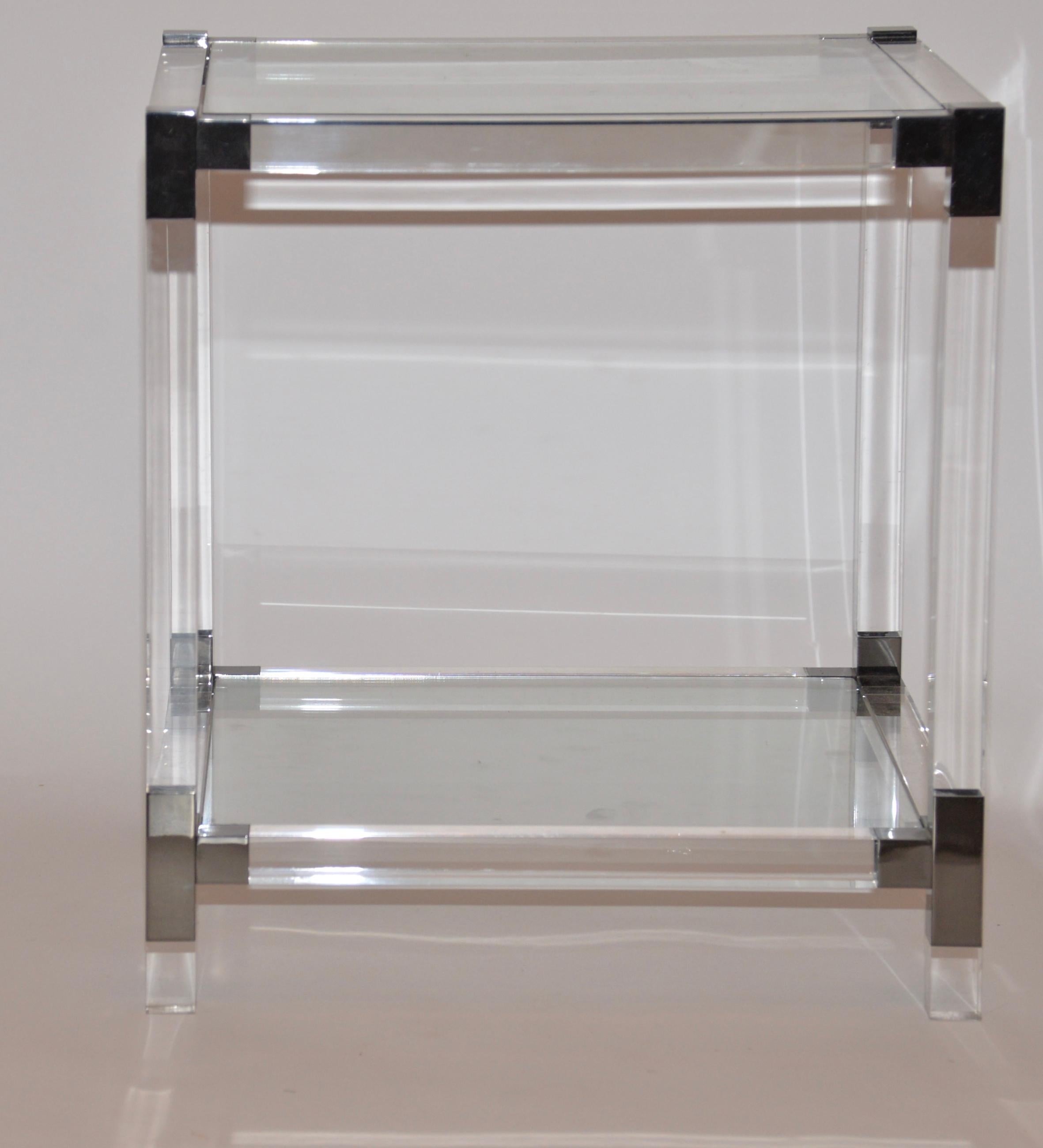 20th Century Pair of Lucite and Glass Hollywood Regency Side Tables