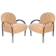 A pair of lucite and mohair arm chairs by Pace Collection