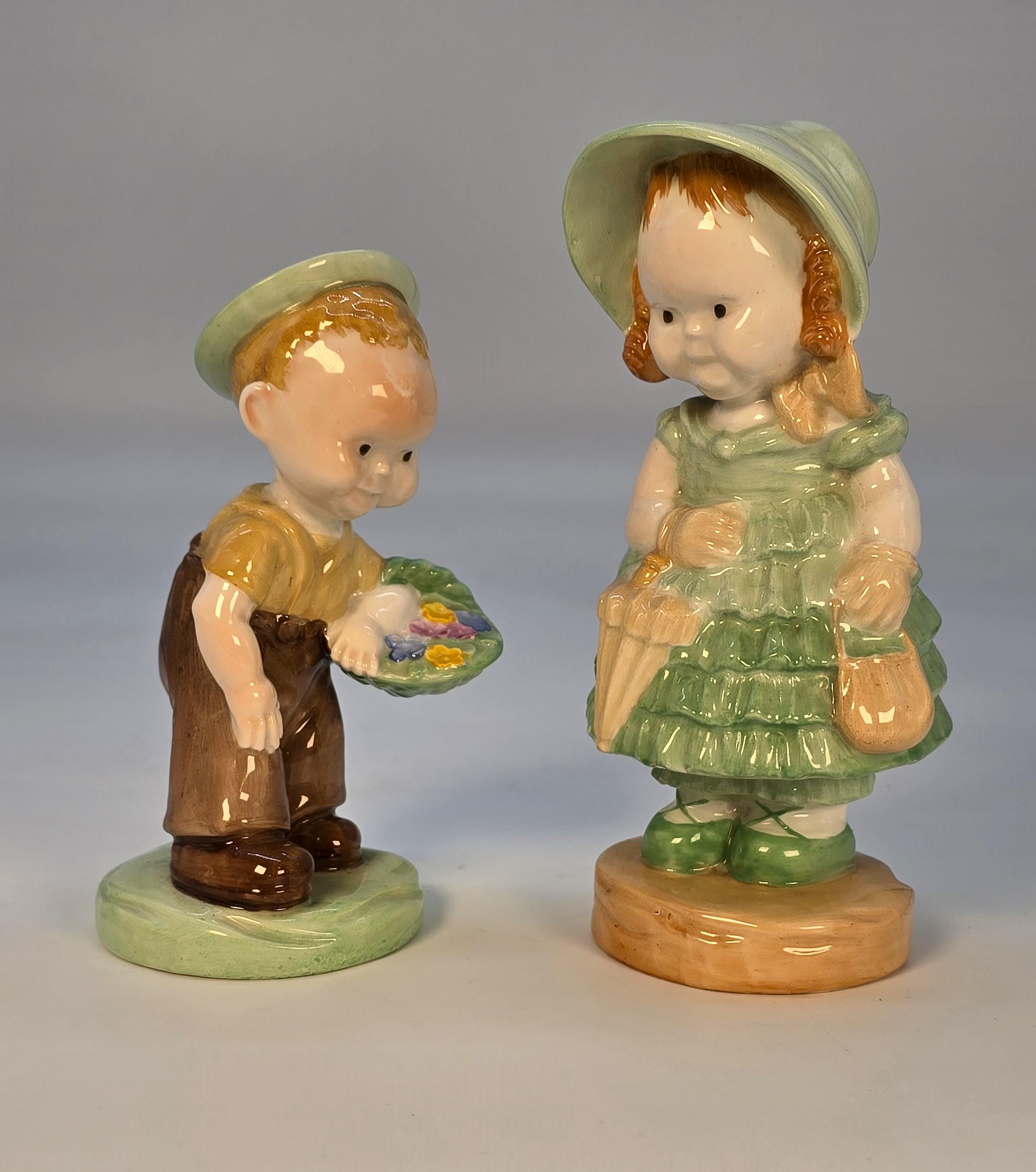 A pair of Mabel Lucie Attwell  porcelain figures made by Shelley, English C1930 im Zustand „Gut“ im Angebot in Central England, GB