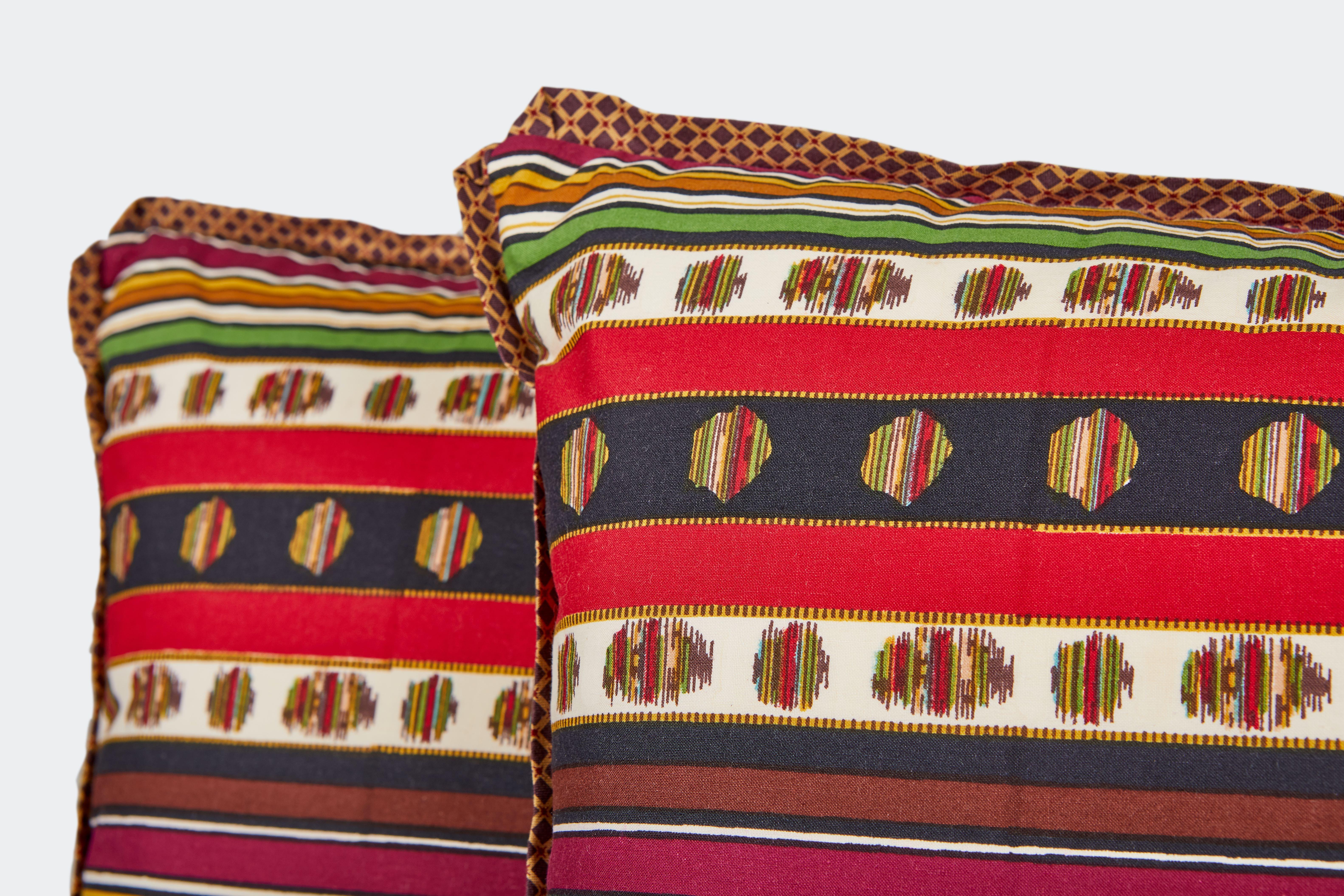 Pair of Madeleine Castaing Lumbar Cushions, Vintage Striped Fabric, Newly Made In New Condition For Sale In New York, NY