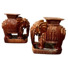 A Pair Of Magnificent Glazed Ceramic Elephant Garden Stools