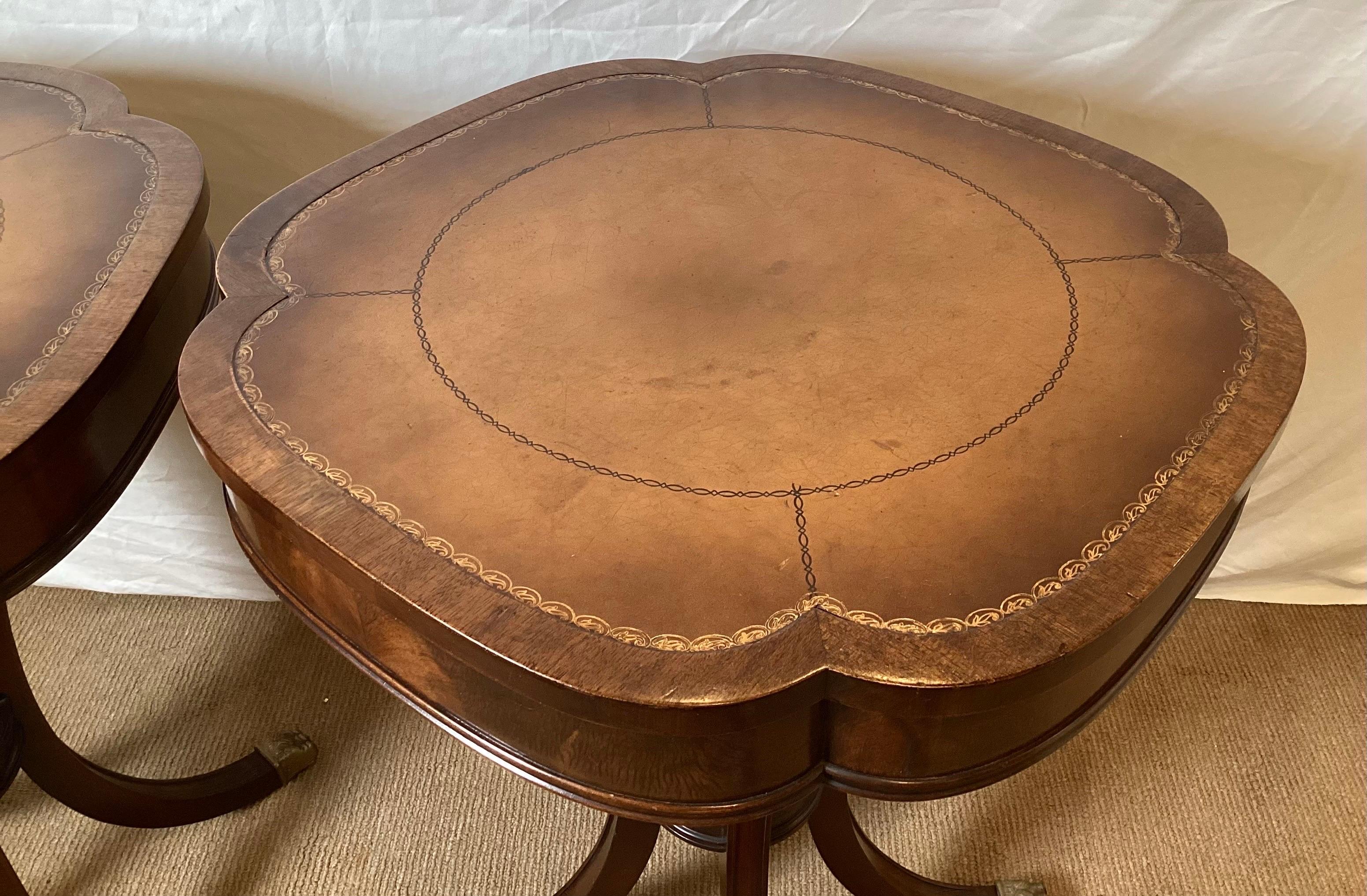 American Pair of Mahogany and Leather Duncan Phyfe End Tables