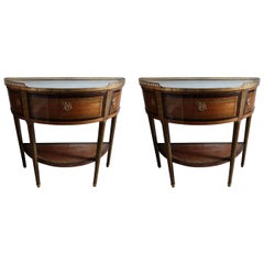 Pair of Mahogany, Bronze and Marble Louis XVI Consoles, France, 18th Century