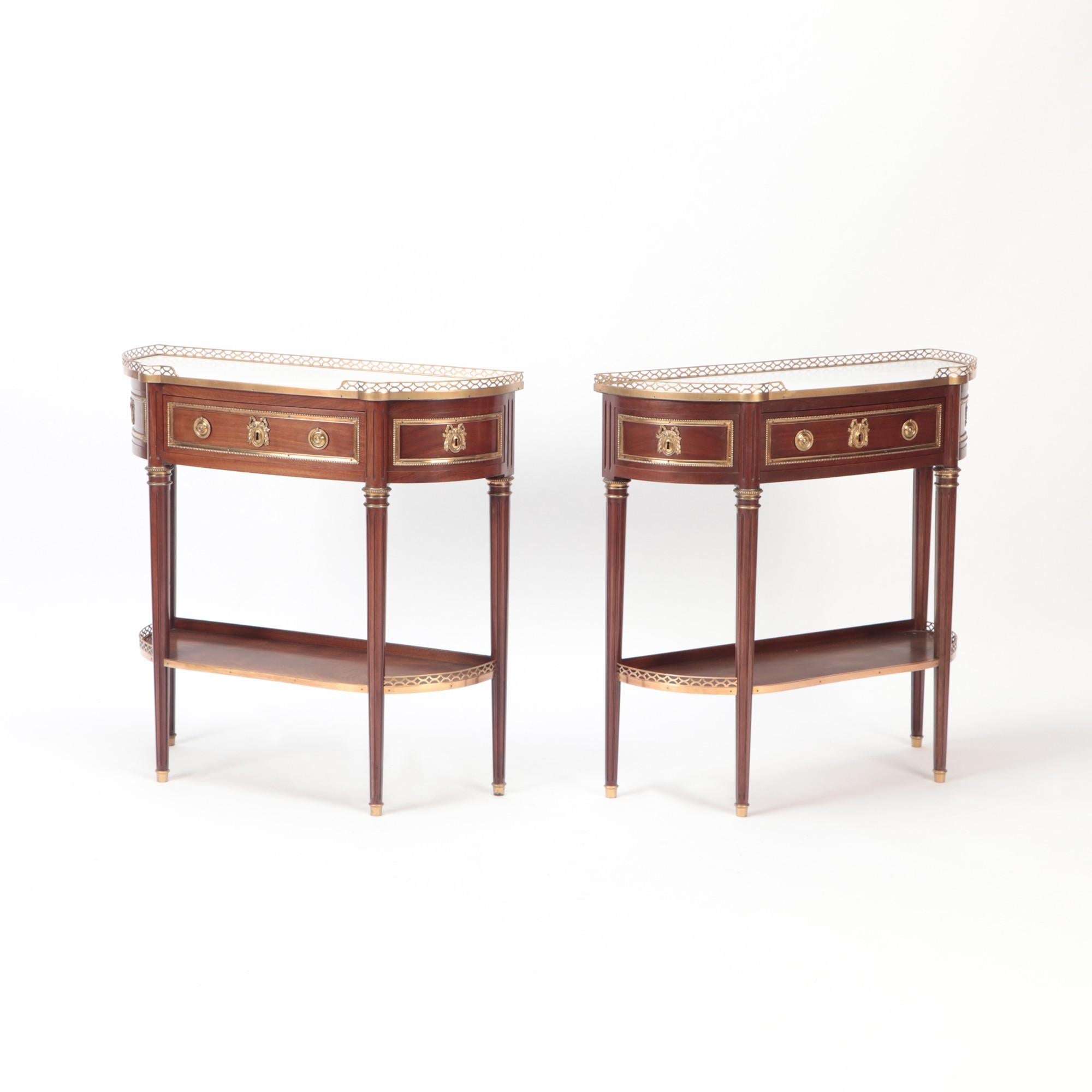 Directoire Pair of Mahogany Bronze Mounted Console Tables C. 1940