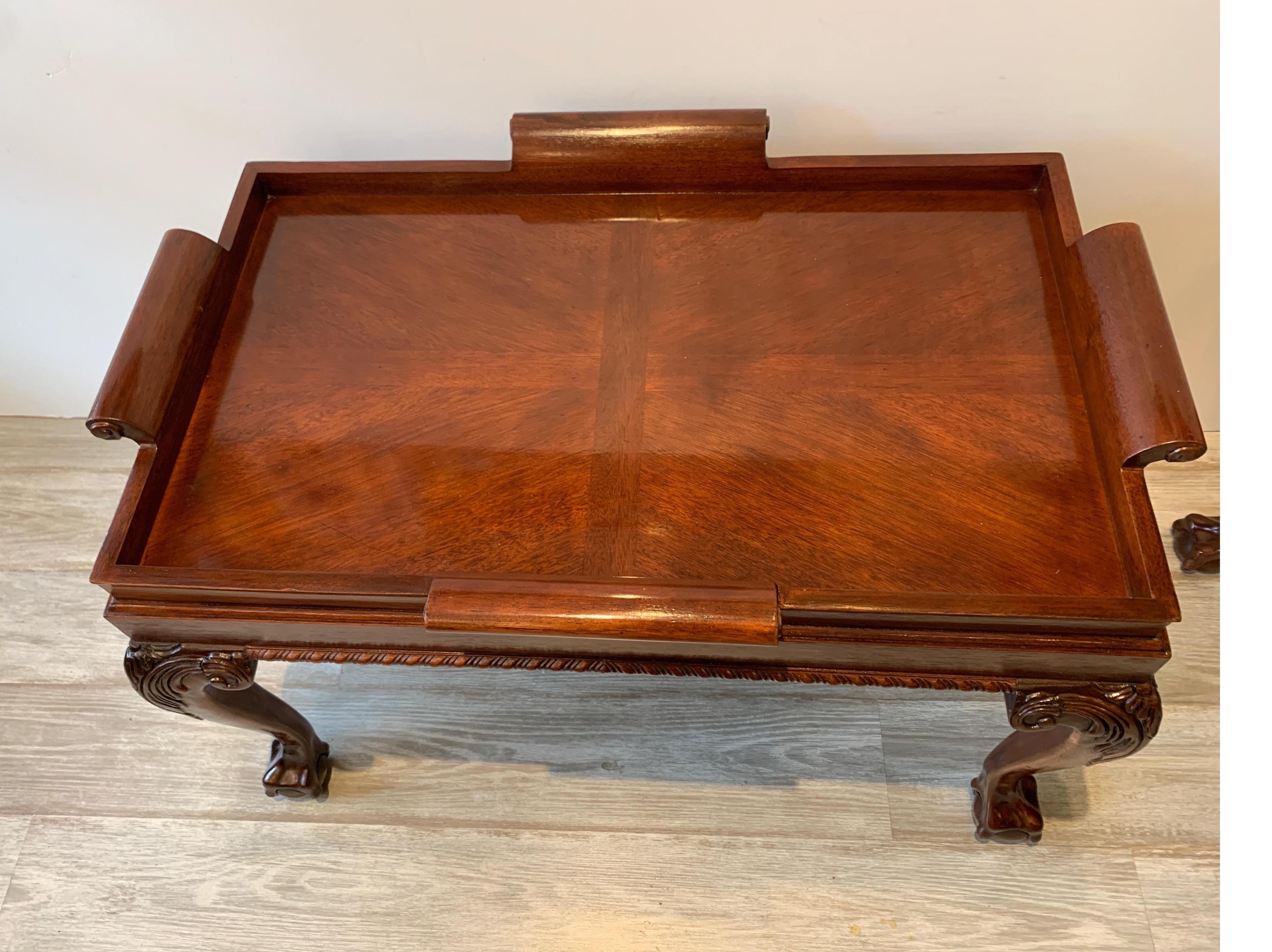 Asian Pair of Mahogany Chippendale Style Diminutive Coffee Tables