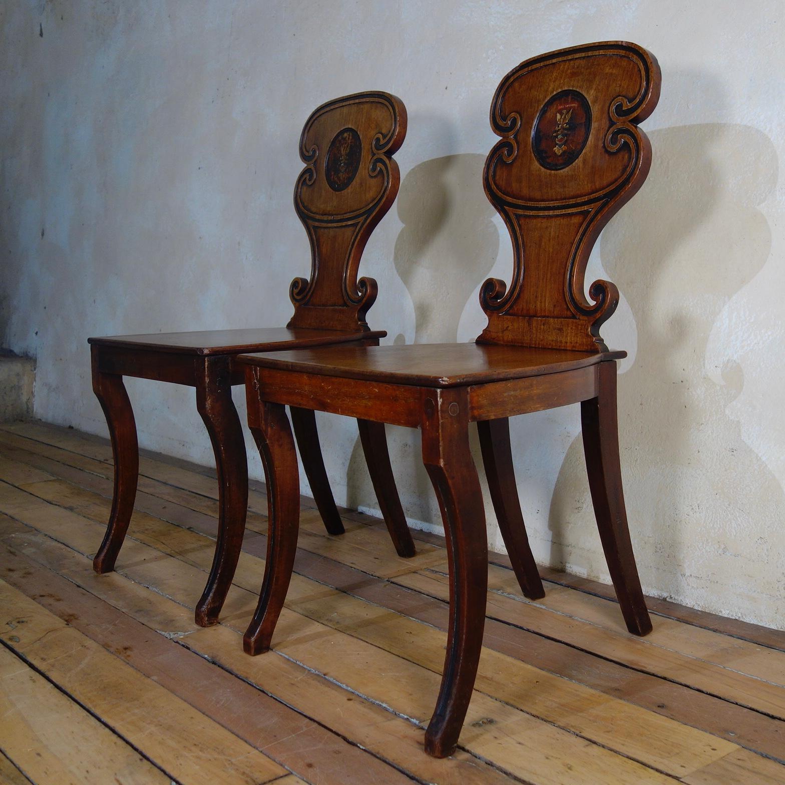 British Pair of Mahogany Regency Hall Chairs