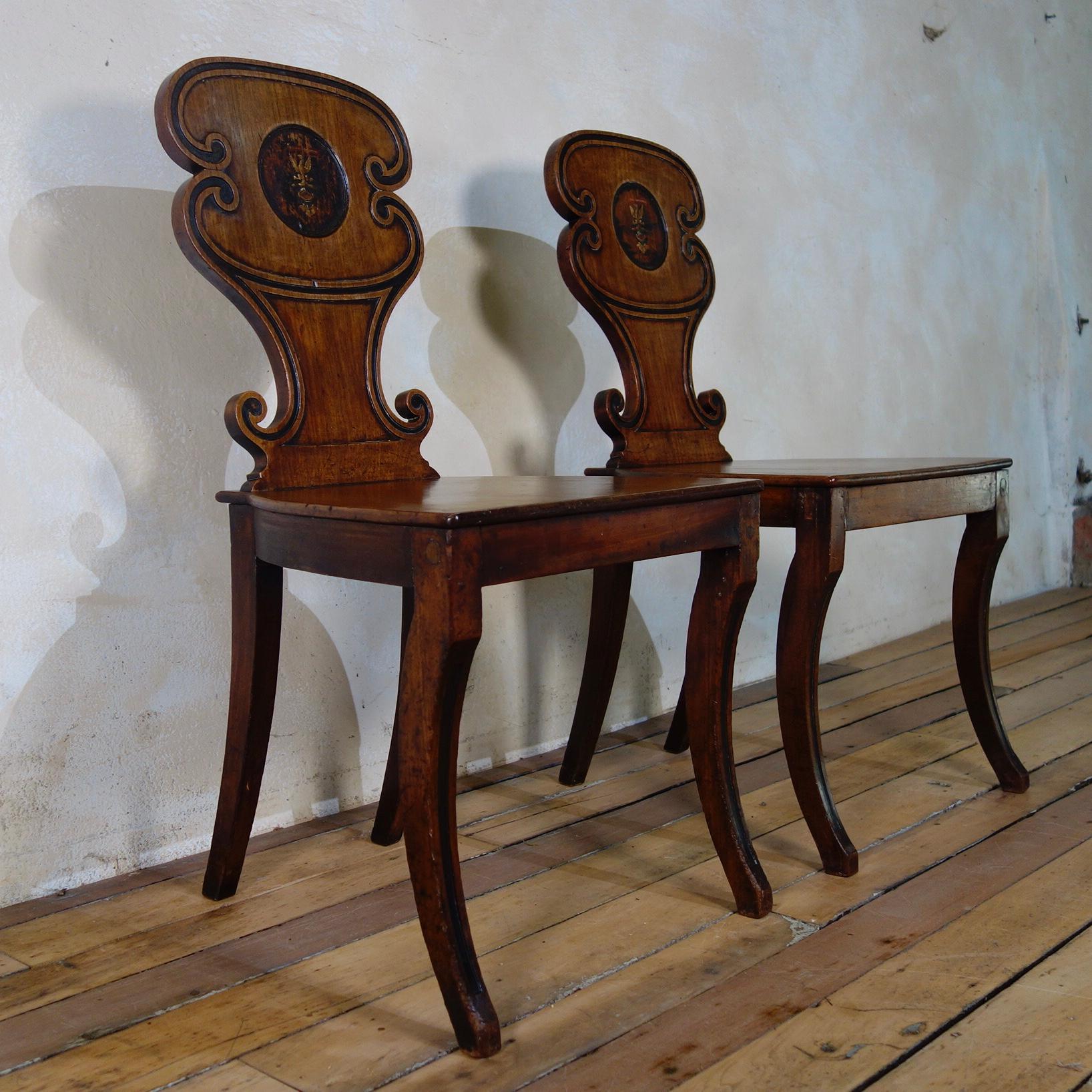 19th Century Pair of Mahogany Regency Hall Chairs
