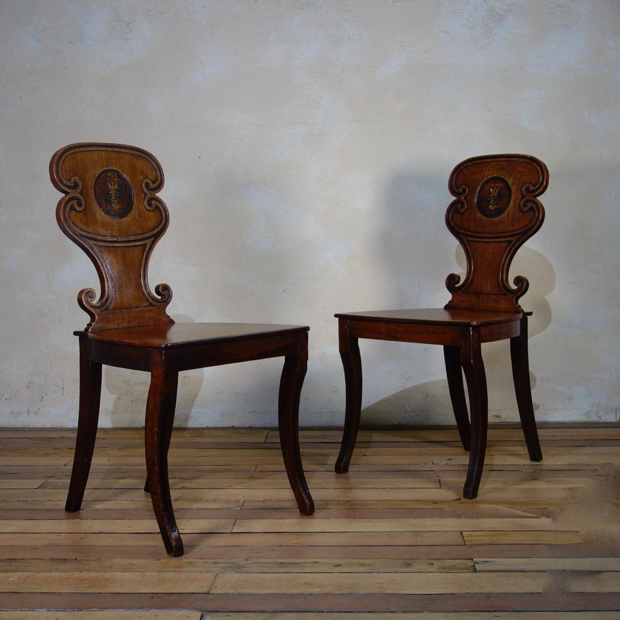 Pair of Mahogany Regency Hall Chairs 1