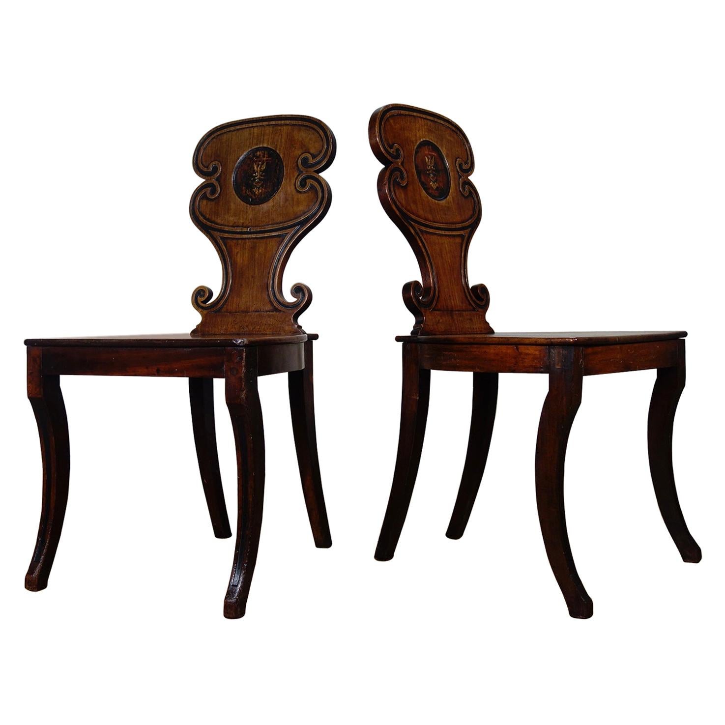 Pair of Mahogany Regency Hall Chairs