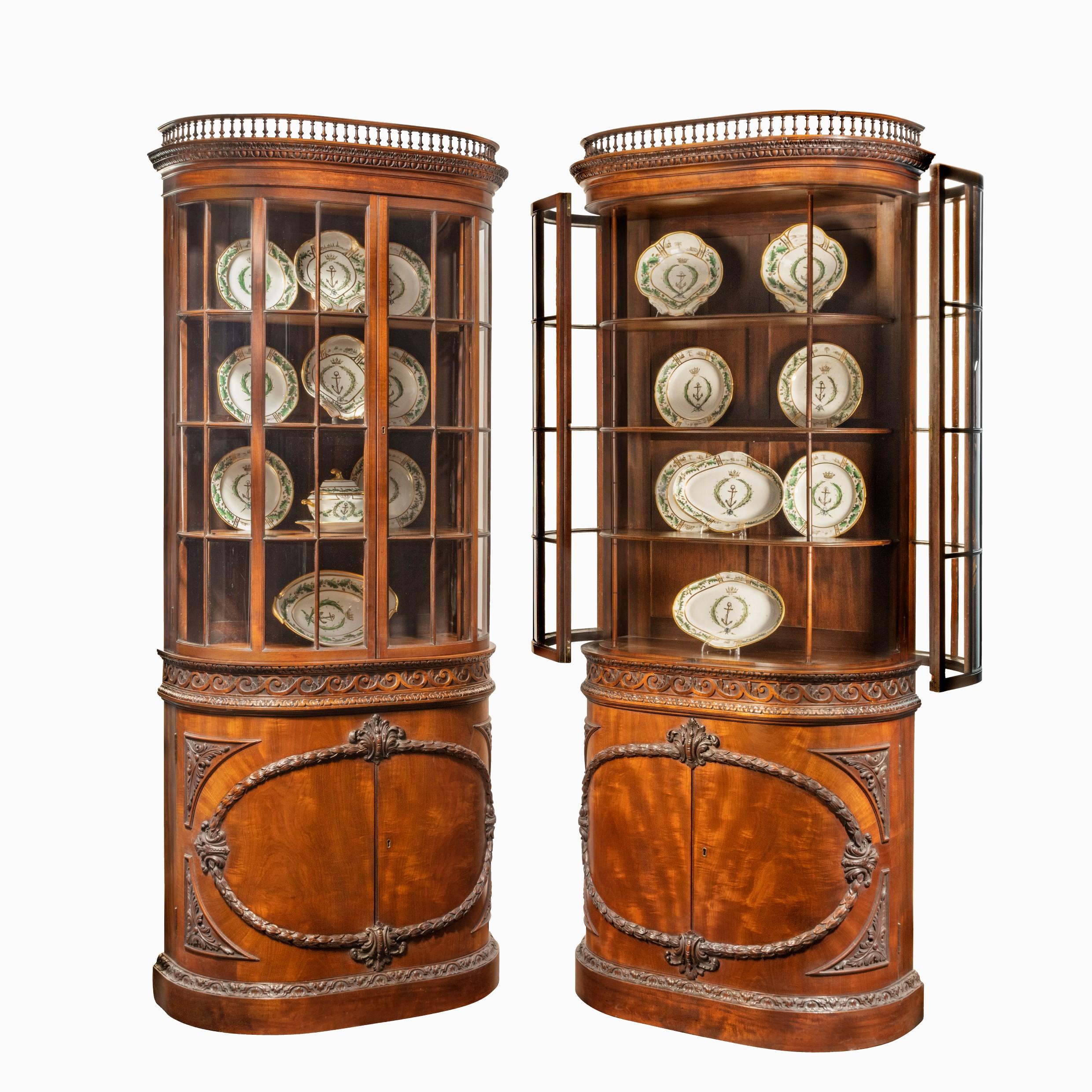Pair of Mahogany Shaped Display Cabinets Attributed to Gillows 2