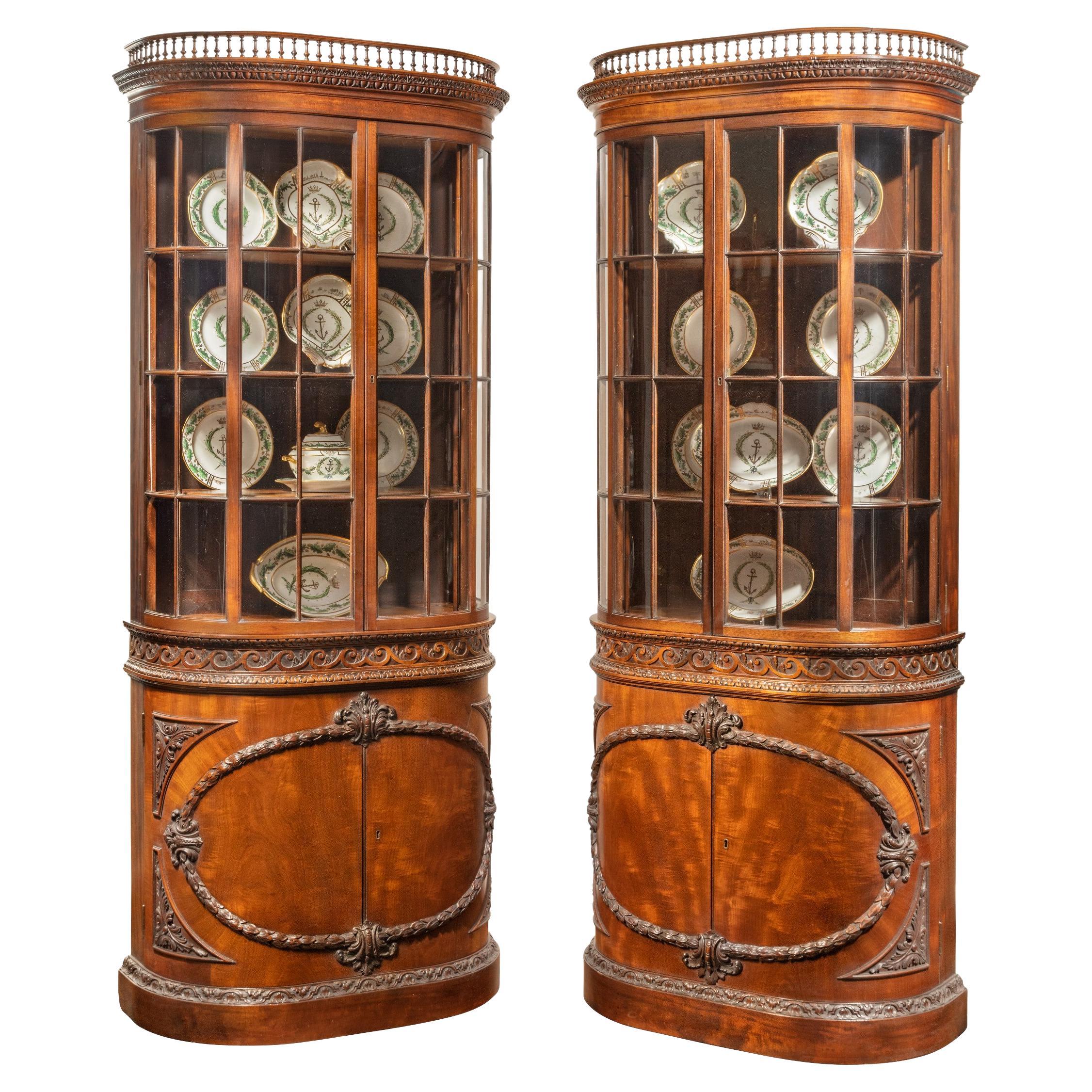 Pair of Mahogany Shaped Display Cabinets Attributed to Gillows