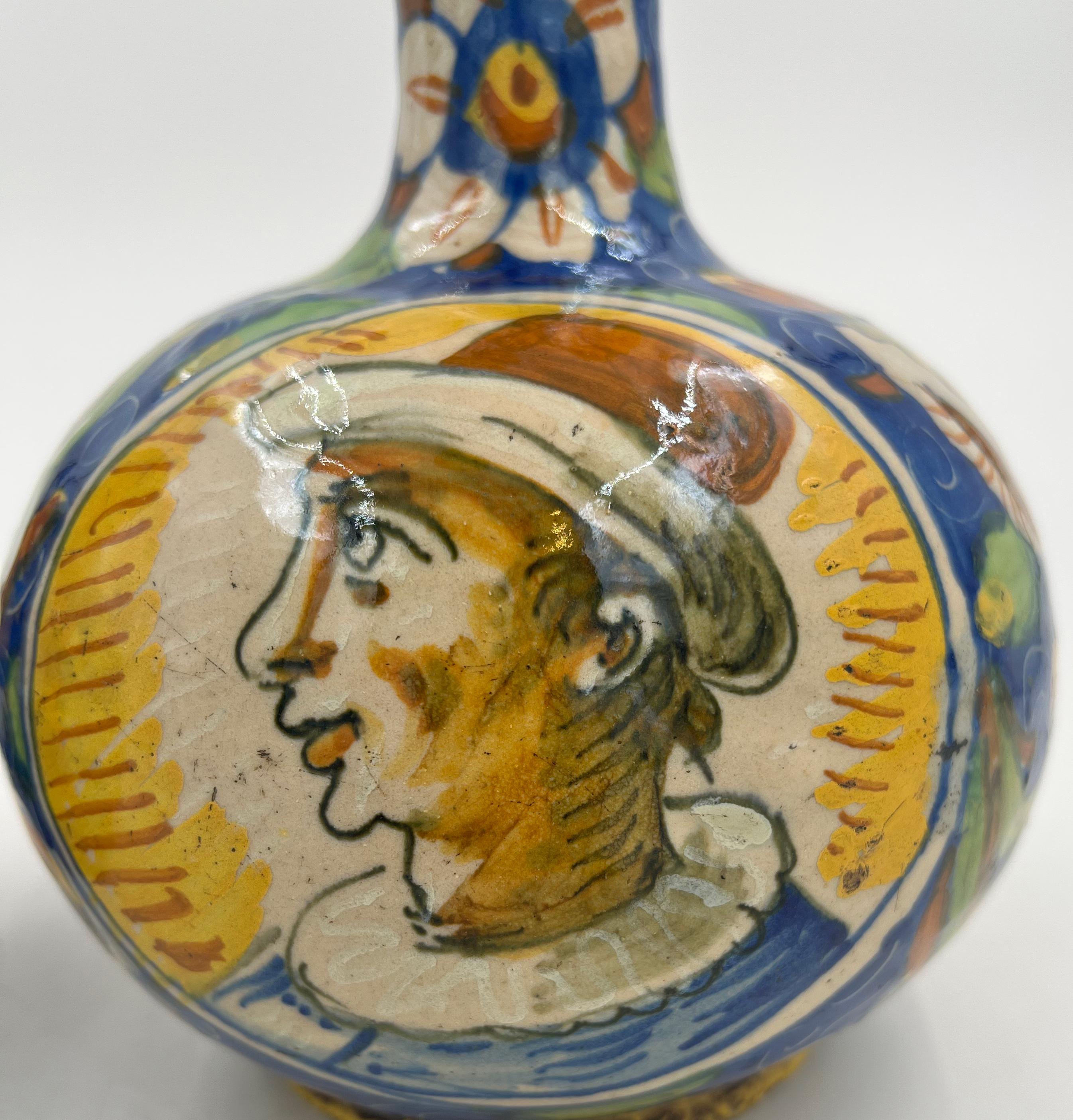 18th Century and Earlier Pair of Maiolica Polychrome Vases, Italy, 18th Century For Sale