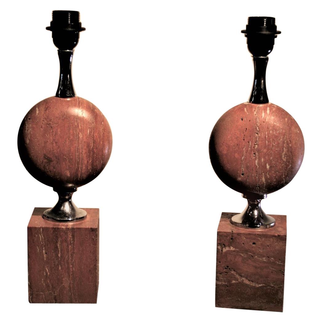 Pair of Maison Barbier Travetine Lamps For Sale