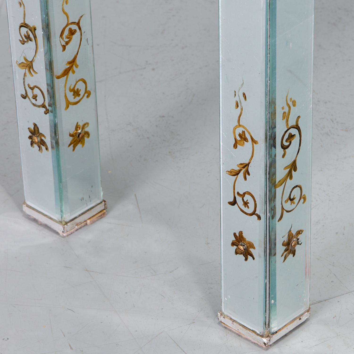 A Pair of Maison Jansen Style Verre Églomisé Consoles with Gilt Floral Scrolls In Good Condition For Sale In Morristown, NJ