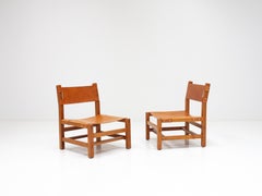 Pair of Maison Regain Fireside Lounge Chairs in Solid Elm, 1970s, France