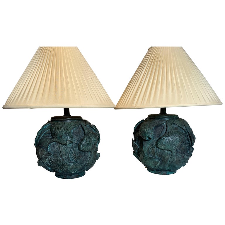Pair Of Maitland Smith Bronze Fish Motif Lamps For At 1stdibs Maitland Smith Bronze Fish Motif Lamps, Maitland Smith Table Lamps