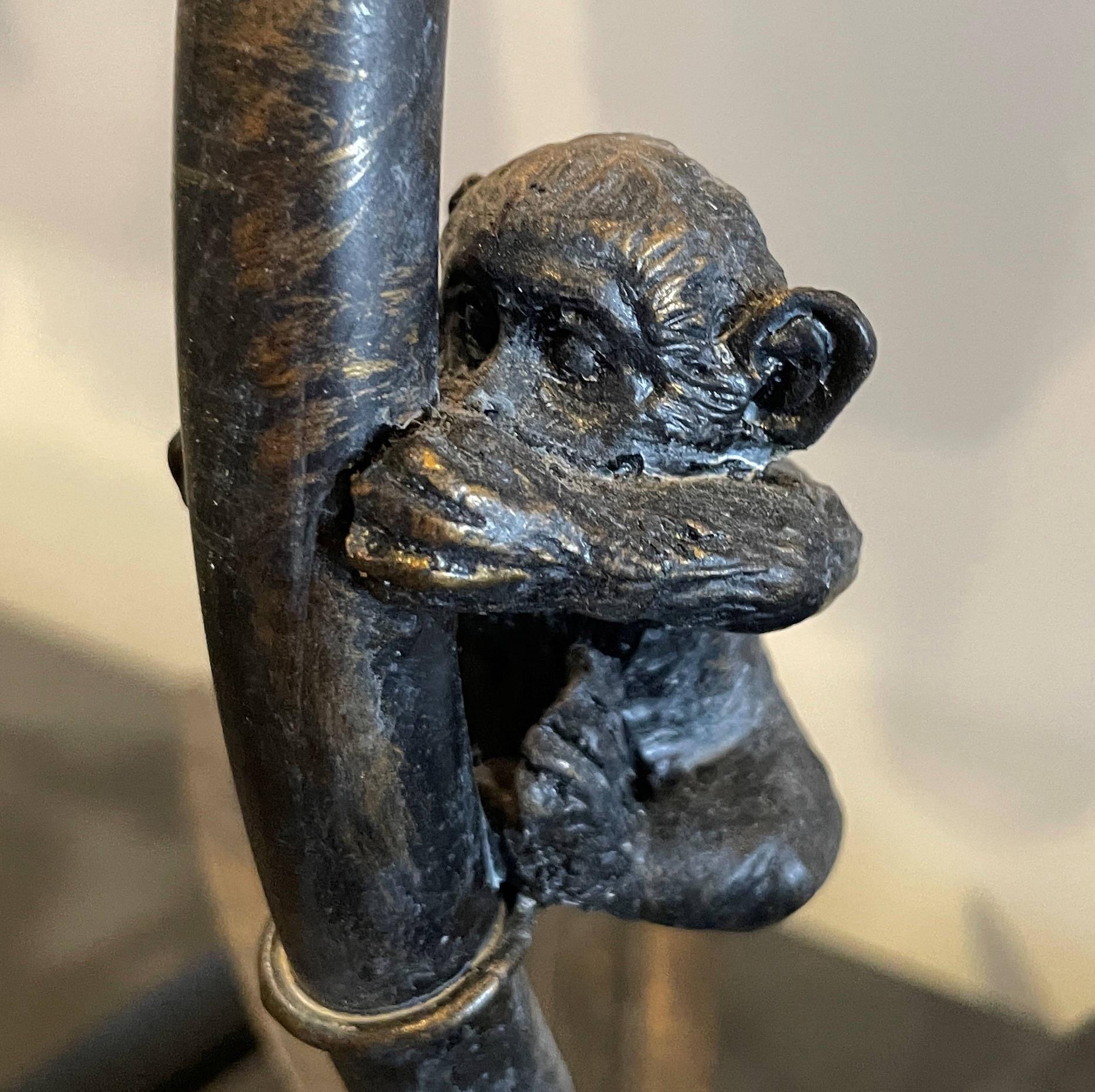 Pair of Maitland Smith Monkeys Climbing Palm Tree Bronze Lamps In Good Condition In Miami, FL
